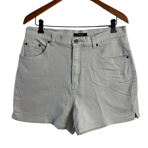 Bill Blass Stretch Khaki Tan Shorts Size 14 High Rise Cotton Blend Mom Fit Plain - Picture 1 of 6